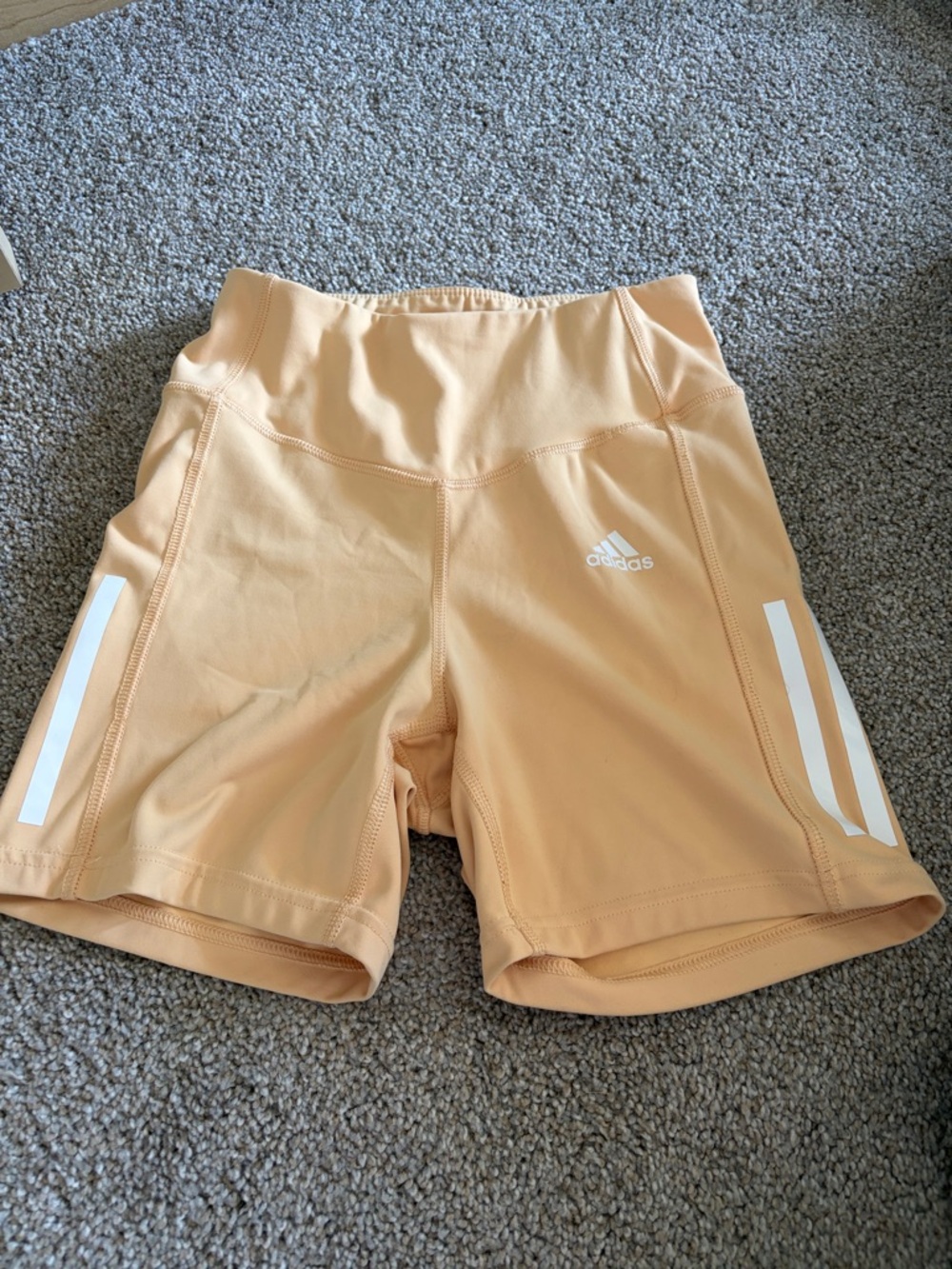 adidas Peach High-Rise Bike Shorts with White Stripe
